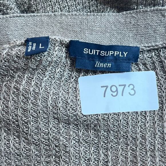 Suitsupply Cardigan Men's Large Tan Green V-Neck Button Up 100% Linen Pockets - Picture 3 of 7
